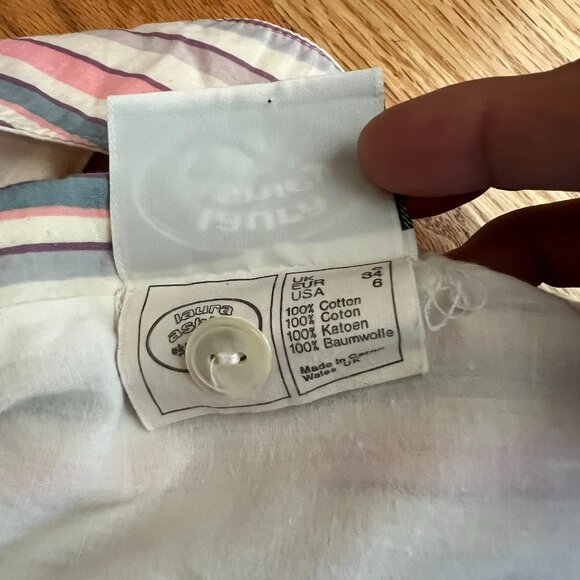 Vintage 80s 90s Laura Ashley Pastel Striped Dropwaist Sleeveless Dress Size 6 - Picture 11 of 12